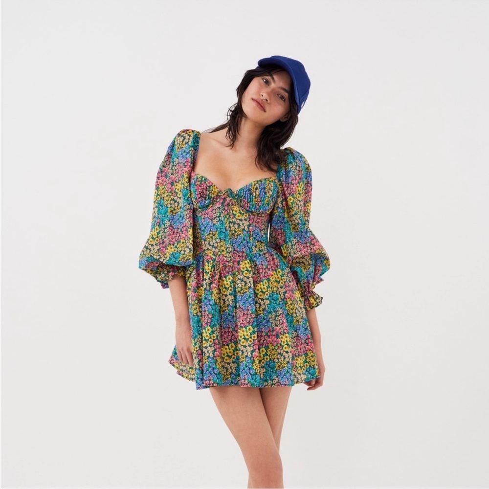 NWT 🍋 For Love And Lemons Ruthie Sweetheart Puff Sleeve Sundress